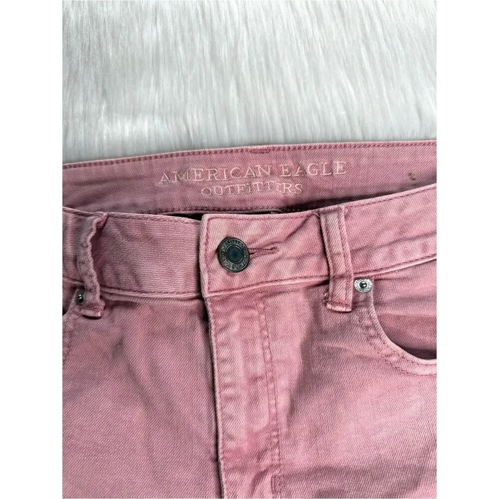 American Eagle Pink Stretch Demin Distressed Cut Offs